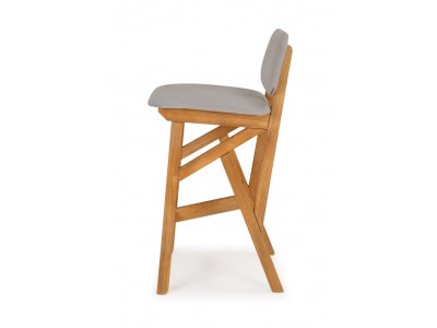 Cadeira alta de madeira com assento e encosto estofado cinza claro / Cadeira folha